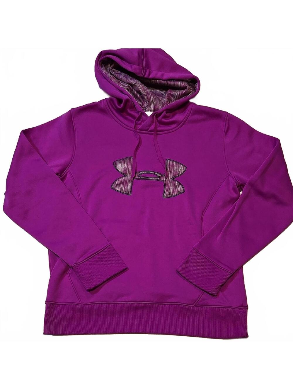 Under Armour Purple Hoodie With Storm Symbol In Grey Stripes Size Medium